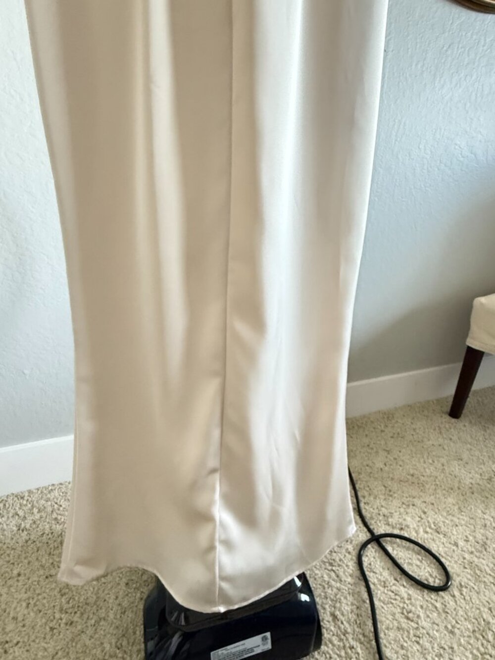 VICI Ivory Satin Maxi Dress | Size Small | Elegant Deep V Gown - Picture 9 of 10